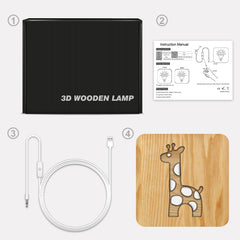 FS-T2330W  3D Wooden Carving Giraffe Table Lamp USB Night Light Crafts, Giraffe
