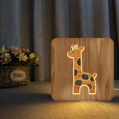 FS-T2330W  3D Wooden Carving Giraffe Table Lamp USB Night Light Crafts, Giraffe