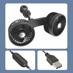 F6207 Car Rear Seat Zip Lock USB Double Head Fan, USB, Cigarette Lighter with USB