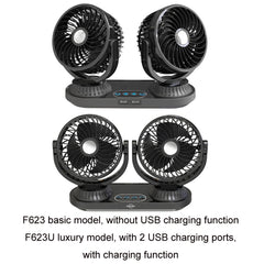 12V/24V Vehicle Electric Oscillating Head Rotatable Double Head Fan, F623U, F623
