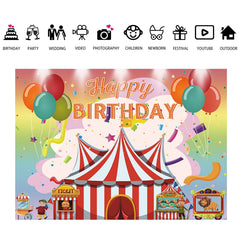 Children Birthday Background Cloth Carnival Gay Party Birthday Theme Background Banner Circus Background Hanging Flag, 210x150cm