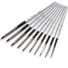 10 In 1 Nylon Hair Watercolor Paint Brush Set Wooden Handle Round Pointed Acrylic Painting Pens, 10 In 1
