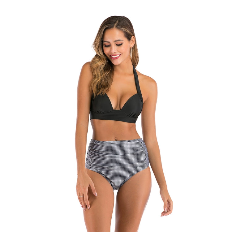 Lace-Up Halter Backless High-Waisted Swimsuit Split Printed Bikini Swimsuit, S