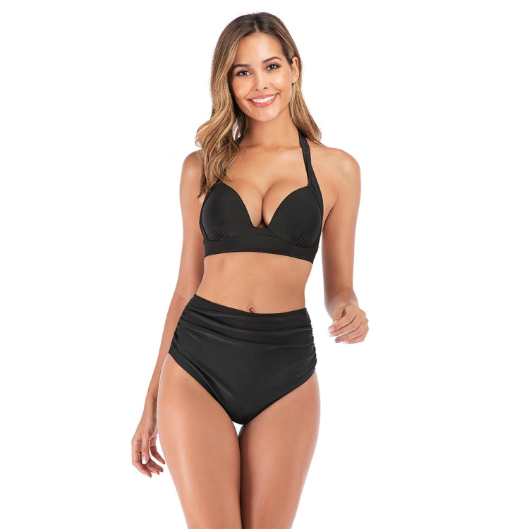 Lace-Up Halter Backless High-Waisted Swimsuit Split Printed Bikini Swimsuit, XL