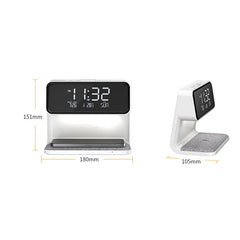 3 In 1 10W Wireless Charging Bedside Lamp LCD Screen Alarm Clock  Phone Charger,EU Plug