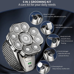 9 Knife Head Multifunctional USB Shaver Full Body Water Washing Shaver Men Hair Bald, Single Machine, 6 In 1