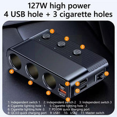 Car Cigarette Lighter USB3.0/PD Interface 127W Car Charger