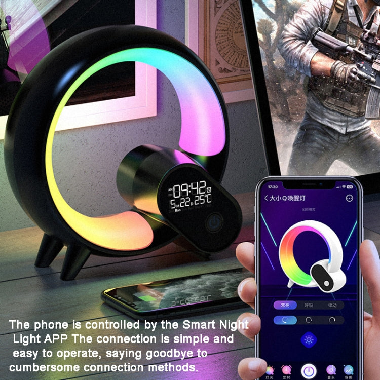 Multi-Functional RGBW Atmosphere Light Bluetooth Speaker Sunrise Wake-Up Lamp Digital Display Alarm Clock, RGBW White