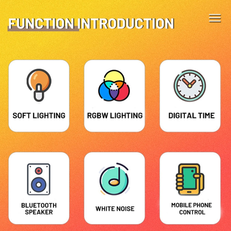 Multi-Functional RGBW Atmosphere Light Bluetooth Speaker Sunrise Wake-Up Lamp Digital Display Alarm Clock, RGBW White