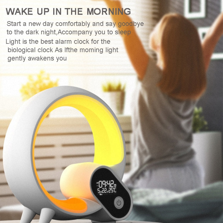 Multi-Functional RGBW Atmosphere Light Bluetooth Speaker Sunrise Wake-Up Lamp Digital Display Alarm Clock, RGBW White