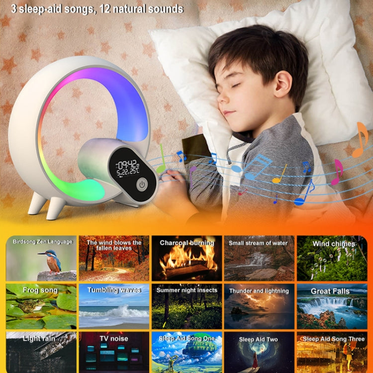 Multi-Functional RGBW Atmosphere Light Bluetooth Speaker Sunrise Wake-Up Lamp Digital Display Alarm Clock, RGBW White