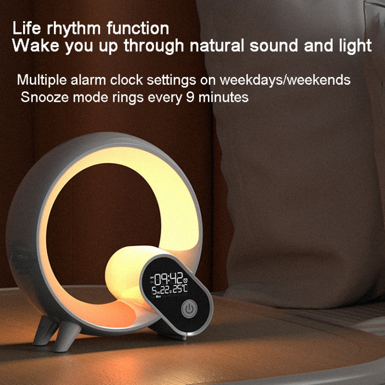 Multi-Functional RGBW Atmosphere Light Bluetooth Speaker Sunrise Wake-Up Lamp Digital Display Alarm Clock, RGBW White