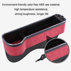 Car Central Control Seat Gap Storage Box with Dual USB Ambient Lights, Suede Khaki Co-pilot