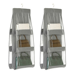 2pcs Double Sided Transparent Storage Bag Bedroom Wardrobe Storage Dustproof Hanging Bag, Gray 6 Grid, Black 6 Grid, Gray 8 Grid, Black 8 Grid
