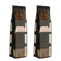 2pcs Double Sided Transparent Storage Bag Bedroom Wardrobe Storage Dustproof Hanging Bag, Gray 6 Grid, Black 6 Grid, Gray 8 Grid, Black 8 Grid
