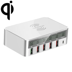 818F 5 USB Ports + Type-C Multifunctional Multi-Port Wireless Charger, US Plug (White), UK Plug (White), US Plug (Black), EU Plug (Black), UK Plug (Black), AU Plug (Black)