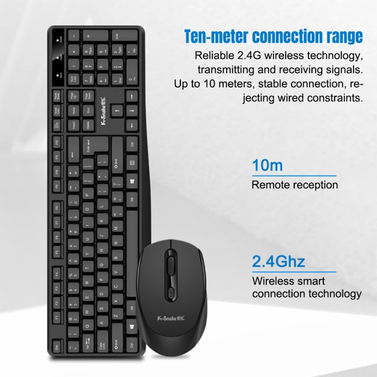 K-Snake WK800 Wireless 2.4G Keyboard Mouse Set Tabletop Computer Notebook Business Office House Use, White, Black