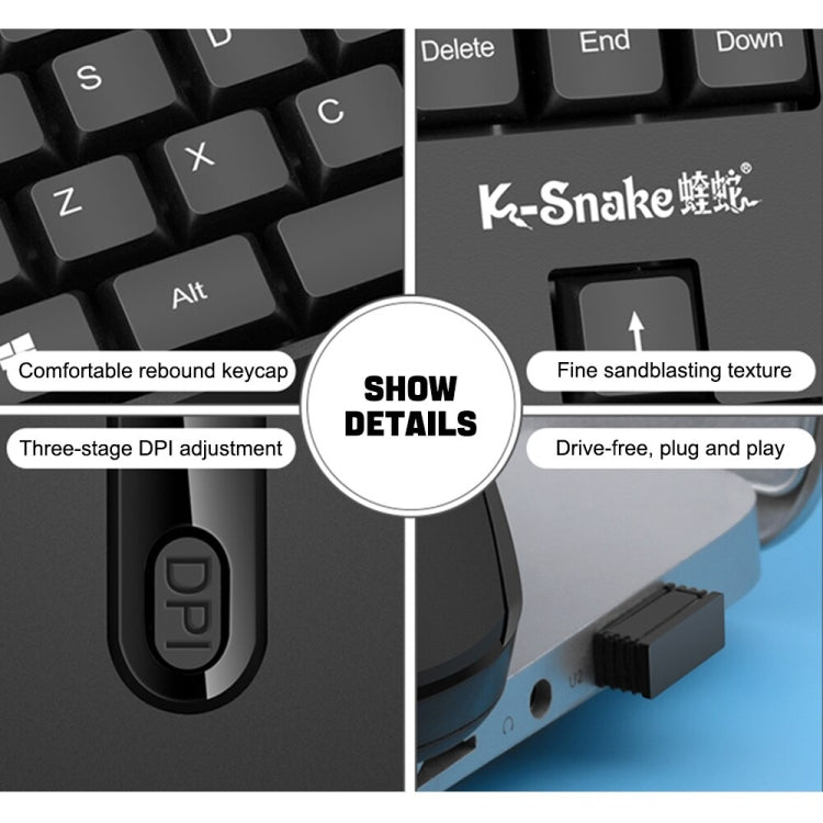 K-Snake WK800 Wireless 2.4G Keyboard Mouse Set Tabletop Computer Notebook Business Office House Use, White, Black