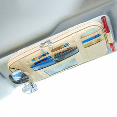 Car Driver License Storage Bag Sun Visor Sunglasses Card Holder, Beige