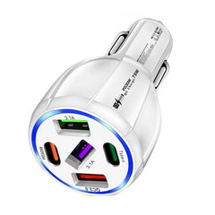 3USB+2PD 75W Dual Line Car Mobile Phone Fast Charging Charger, Black, White