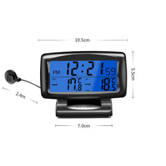LCD Night Light Car Clock Automotive Electronics Inside And Outside Dual Thermometer, 2 in 1 Black