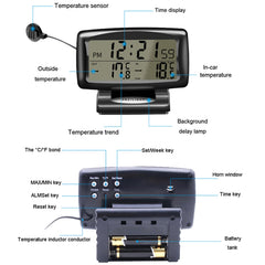 LCD Night Light Car Clock Automotive Electronics Inside And Outside Dual Thermometer, 2 in 1 Black