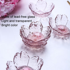 5pcs /Set Hammer Glass Cherry Blossom Dish House Sauce Plate Small Dish, Pink, Gold Edge Pink, Transparent