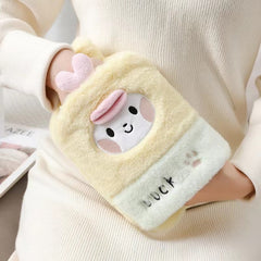 1L Hot Water Bag Dual Hands Plush Cute Hand Warmer, Black and White Puppy, Brown Bear, Fruit Green Frog, Yellow Duck, Pink Bunny, Consortium, Naughty Cat, Little Brown Bear, Little White Rabbit
