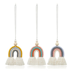 Hand-woven Wood Beads Cotton Rope Rainbow Car Aromatherapy Pendant