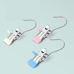 5pcs /Pack Stainless Steel Flat Clip With Hook Anti-Scratch Catch Laundry Drying Holder