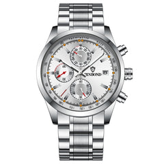 BINBOND B6022 30m Waterproof Luminous Multifunctional Quartz Watch, Leather-White Steel-Black, Leather-White Steel-Blue, Leather-White Steel-Green, Leather-White Steel-White, Leather-Black Steel-Black, White Steel-Black, White Steel-Blue               ...