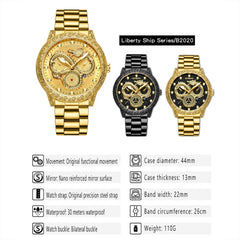 BINBOND B3030 Embossed Dragon Luminous Waterproof Quartz Watch, Full-gold Gold, Full-gold Black, Full-gold White, Black Steel-Black, White Steel-Black, White Steel-White, Brown Leather-Full-gold-Gold, Brown Leather-Full-gold-Black                      ...