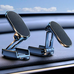 D11 Magnetic Folding Car Phone Holder Rotatable Dashboard Stick-On Navigation Stand, Black Frosted, Silver Frosted
