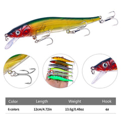 6colors /Set HENGJIA MI169 Submerged Minnow Dummy Bait Lua Hard Fishing Lures, 12cm 13.6g