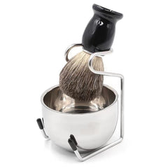 3pcs /Set Men Foam Manual Wooden Handle Beard Brush Set, Nylon Wool Black, Nylon Wool Silver, Badger Hair Silver, Badger Hair Black