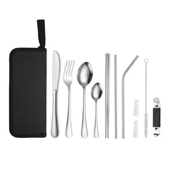 Portable Stainless Steel Cutlery Set Outdoor Picnic Knife And Fork Tool With Storage Bag, A Model Silver, A Model Gold, A Model Black, B Model Silver, B Model Gold, B Model Black, C Model Silver, C Model Black