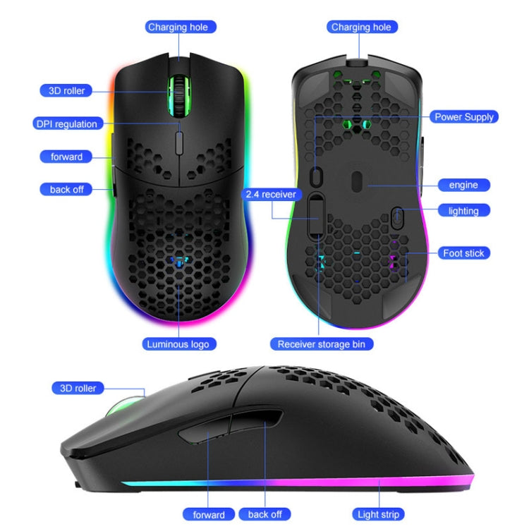 XUNSVFOX XYH80 Hollow Hole Rechargeable Wireless Gaming Mouse RGB Light Computer Office Mouse, XYH80