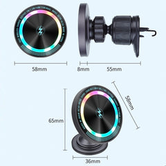 Magsafe 15W Magnetic Colorful Light Wireless Charging Mobile Phone Holder, A9 Air Outlet Dark Gray, A9 Adhesive Dark Gray