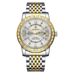 BINBOND B2202 Diamond Dual-calendar Luminous Quartz Watch, Inter-gold-Blue, Inter-gold-Green, Inter-gold-Black, Inter-gold-White, Full-gold-Gold, Full-gold-Black, White Steel-Blue, White Steel-Black, White Steel-White, Black Steel-Black-White Nail
