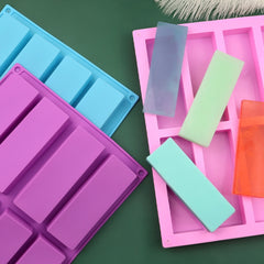 8 Grids Rectangular Silicone Handmade Soap Mould DIY Aromatherapy Mould, Light Blue, Purple, Pink