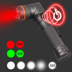 90 Degree Foldable Flashlight White / Red / Green Lights Waterproof Magnetic Torch, Built In 18650 Lithium Battery