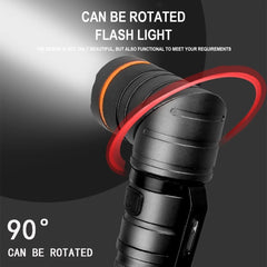 90 Degree Foldable Flashlight White / Red / Green Lights Waterproof Magnetic Torch, Built In 18650 Lithium Battery