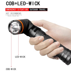 90 Degree Foldable Flashlight White / Red / Green Lights Waterproof Magnetic Torch, Built In 18650 Lithium Battery