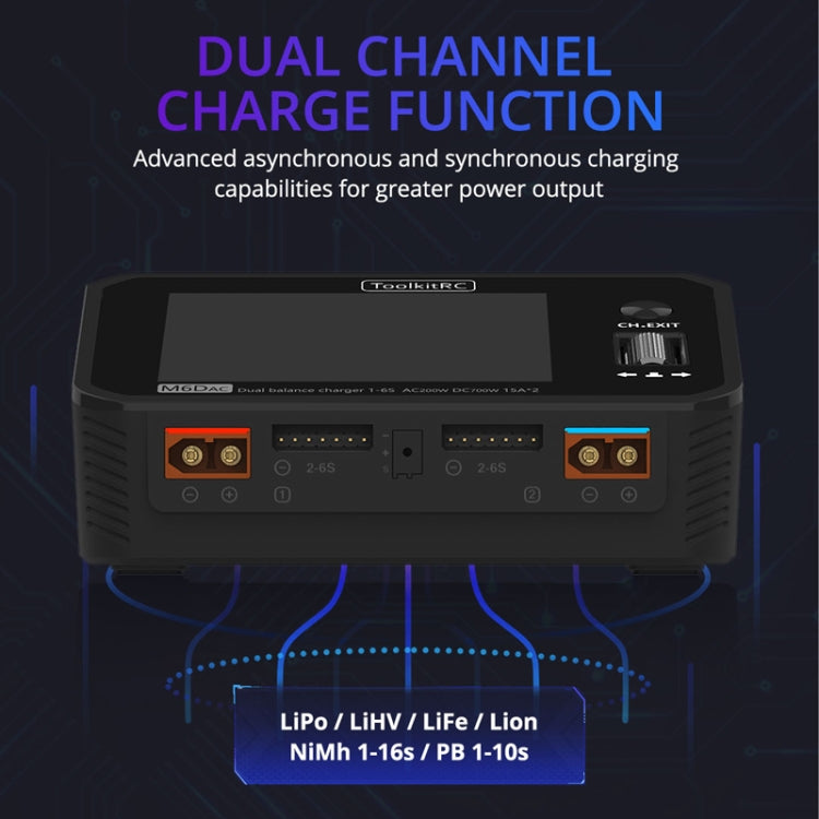 ToolkitRC M6DAC Dual Way Aeromodelling Drone Li-Po Battery Balance Charger, M6DAC