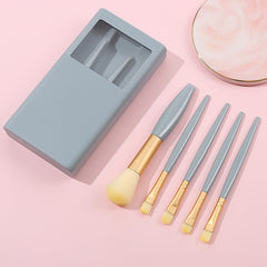 5 In 1 Windowed Mirror Case Portable Mini Multifunctional Makeup Brushes Cosmetic Tool Set, Bean Paste Color, Pink, Blue