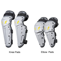 SULAITE Motorcycle Outdoor Riding Breathable Protective Equipment, 2pcs /Set Knee Pads Gray, 2pcs /Set Elbow Pads Gray