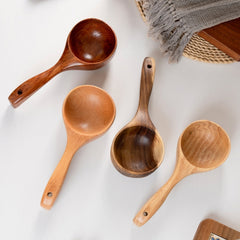 Household Wooden Long Handle Large Soup Spoon Eating Noodle Spoon Water Scoop, Tanoak (Old Lacquer Color), Tanoak (Original Color), Beech, Acacia