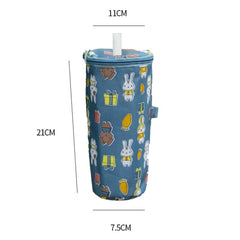 Portable Milk Tea Tote Bag Heat Preservation Eco-friendly Handbag Carrying Insulated Cup Cover, Lemon, Cats, Ice Cream, Bunny