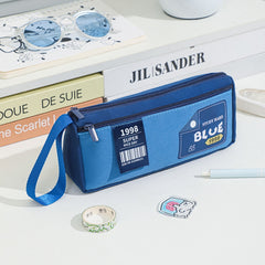 Retro Triangle Design Double-layer Handheld Pencil Case Student Stationery Bag