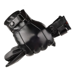 Fall Winter Men Leather Gloves PU Velvet Warm Riding Driving Touchscreen Gloves, Average